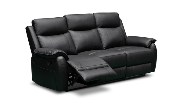Kilmore 3 seat sofa with 2 recliners in 100% black leather