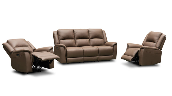 Paris electric recliner suite in 100% leather - chocolate