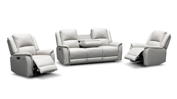 Paris electric recliner suite in 100% leather in light grey