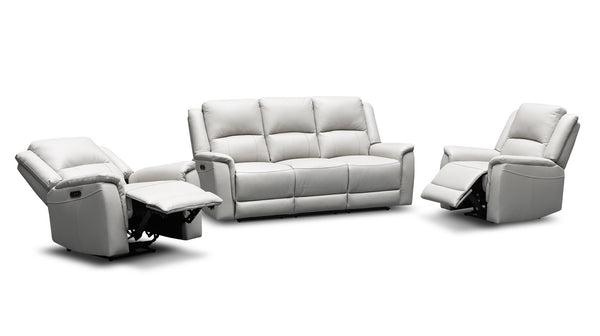 Paris electric recliner suite in 100% leather in light grey