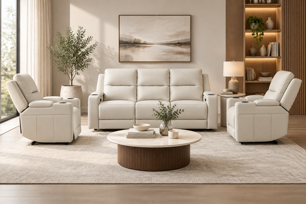 Heathcote leather electric recliner suite in Silver