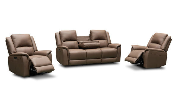 Paris electric recliner suite in 100% leather - chocolate