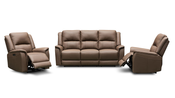 Paris electric recliner suite in 100% leather - chocolate
