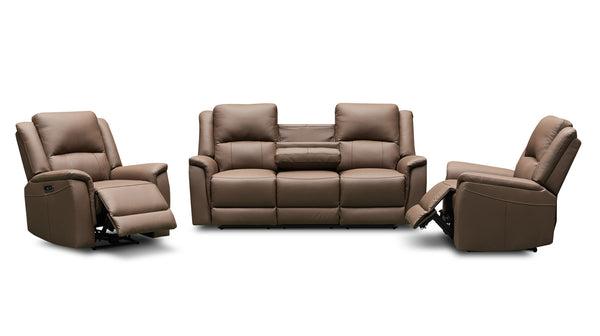 Paris electric recliner suite in 100% leather - chocolate