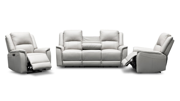 Paris electric recliner suite in 100% leather in light grey