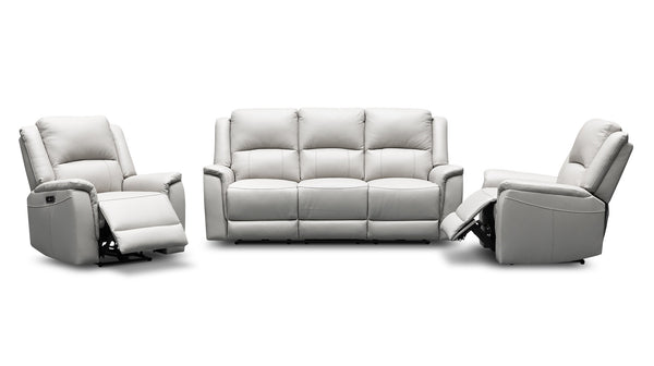 Paris electric recliner suite in 100% leather in light grey