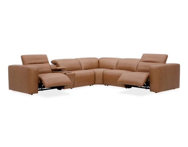 Morgan 5 seater modular in semi aniline leather with2 electric recliners