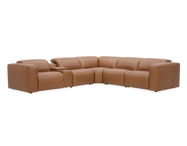 Morgan 5 seater modular in semi aniline leather with2 electric recliners