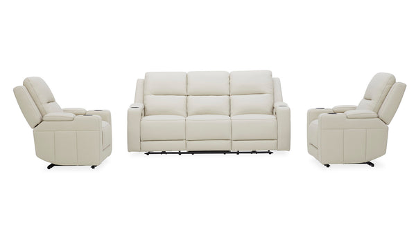 Heathcote leather electric recliner suite in Silver