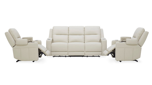 Heathcote leather electric recliner suite in Silver