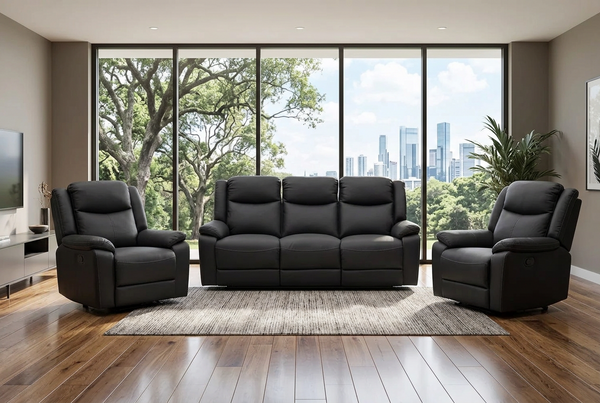 Lena 3 piece recliner suite in Endurotek fabric with 4 recliners